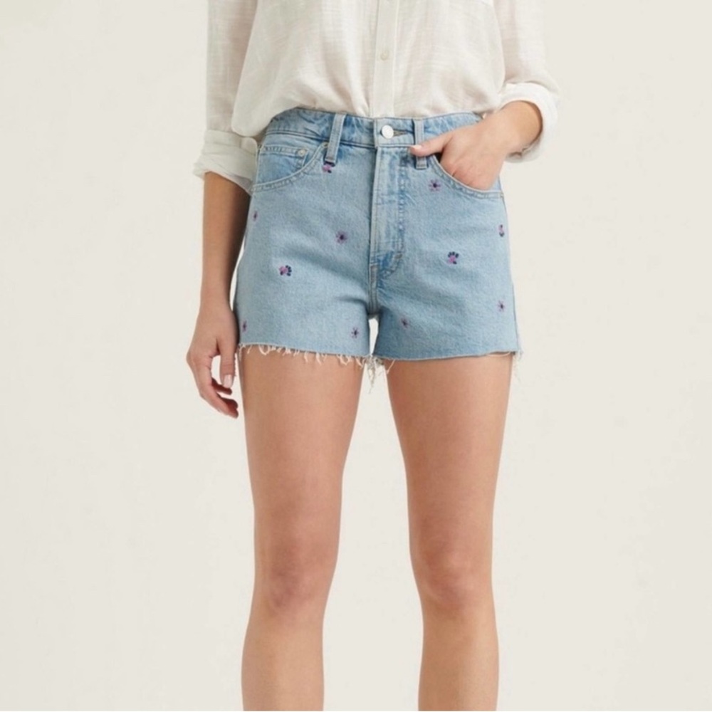Lucky Brand Floral Embroidered Lucky Pins Denim Shorts